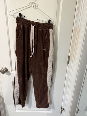 YoungLA #221 Corduroy Jogger Pants Brown White Side Stripe - Size Medium